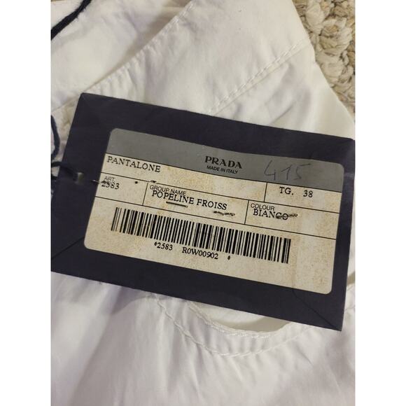 Prada Light Weight White Boot Leg Pants Size 38. Small Hole From Belt Loop... - Picture 3 of 8